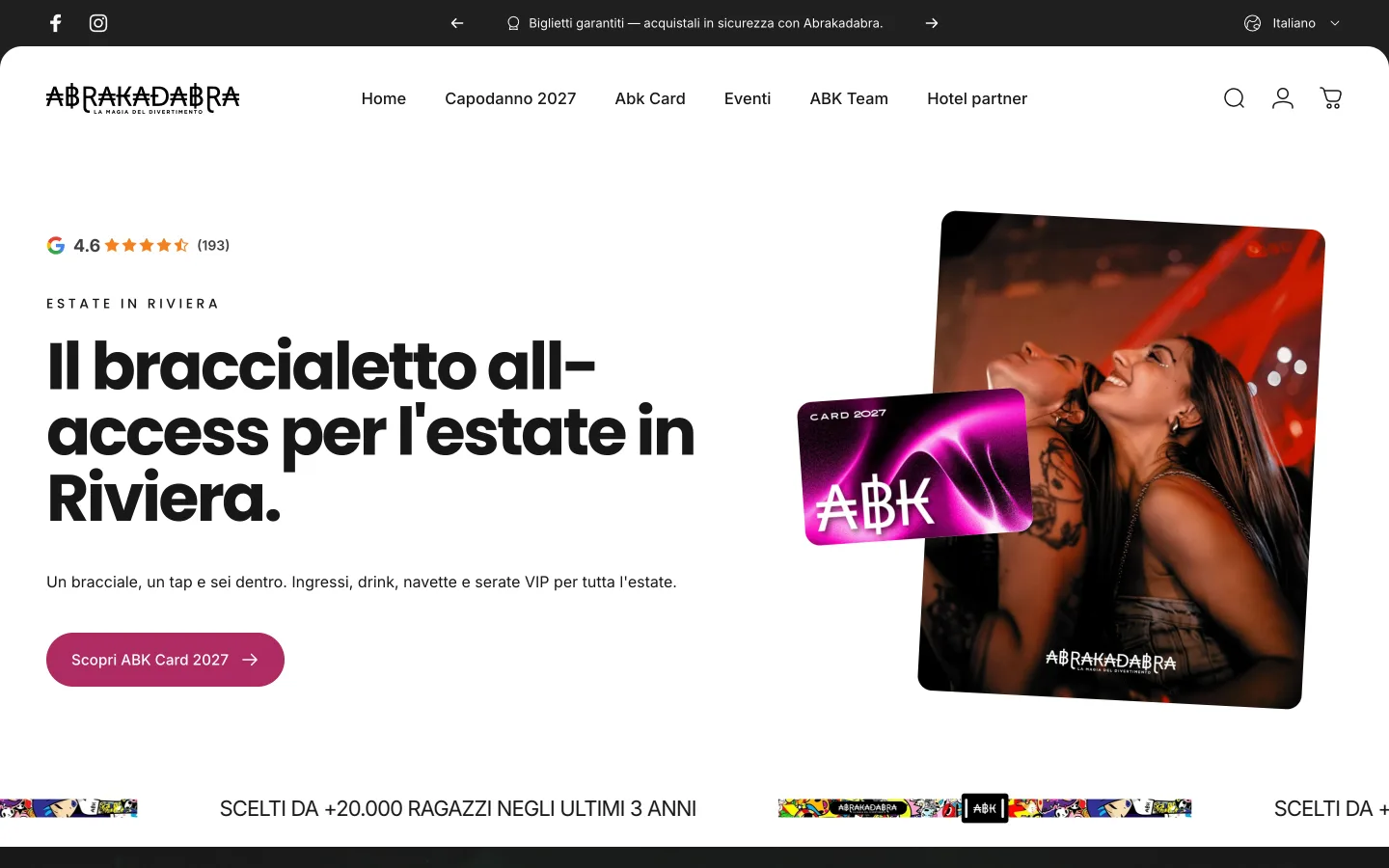 Homepage dello store Abrakadabra Italia