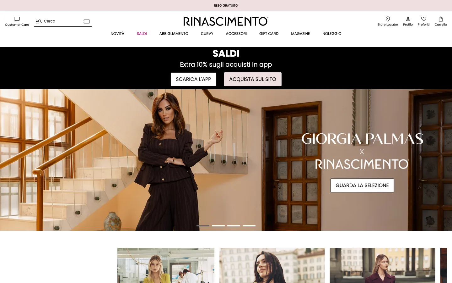 Homepage dello store Rinascimento
